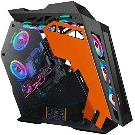 YHMC HDZY ATKK Computer Main Case Gaming Internet Cafe Computer Case, Colour: Big Coffee Plus Black Orange