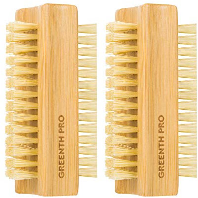 GREENTH PRO Bamboo Nail Brush,2PCS Two-side Firm Nature Wooden Sisal Scrub Brush for Toes and Nails,Cleaning Nail Brush
