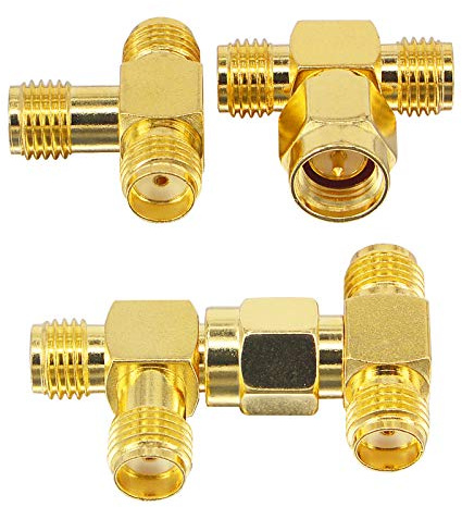 Boobrie SMA T Adapter 4-Pack SMA Male to Dual Female & 3 Female Triple T Adapter 3-Way 50 Ohm Brass RF Coaxial Tee Connectors for WiFi Antenna Cables