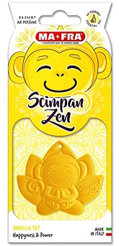 Mafra, Chimpanzé Vanille Ciel Bonheur et Puissance, Parfum de voiture caoutchouc, Inspiré par la Philosophie Zen, Parfums Doux et Frais de Vanille avec Notes Fruitées de Pêche et d'Ananas, 1 pièce