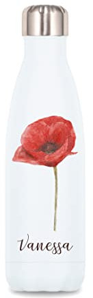 SB44 Bouteille isotherme Fleur Coquelicot personnalisée avec le prénom de votre choix