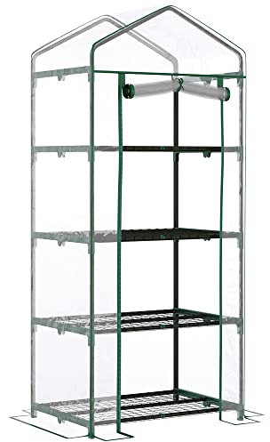 Outsunny Invernadero de Jardín con 4 Estantes Metálicos Tipo Caseta de Tubo Acero Vivero Casero para Cultivo de Plantas Flores Macetas 70x50x160 cm Transparente