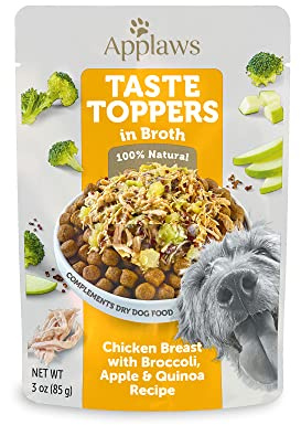 Applaws Taste Toppers, Limited Ingredient Dog Food Topper, Chicken with Broccoli, Apple & Quinoa in Broth (12 x 3oz Pouches)