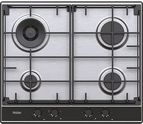 Haier Serie 2 HAHG6BR4S2X - Placa de gas (60 cm), color negro y acero inoxidable