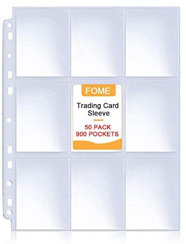 900 Pockets Baseball Card Sleeves, FOME Double Side 9-Pocket Trading Card Sleeve Page Protector 11 Holes Game Card Sleeves Fit 3 Ring Binder for Pokemon Trading Baseball Game Business Cards 50 Pages