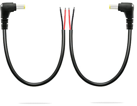 GINTOOYUN 2 Stück 90° DC Power Pigtail Kabel, DC 5,5 mm x 2,5 mm Stecker auf blanken Draht,offenes Ende,Stromversorgung,Ersatz-Wartungskabel für Monitore,LED Strips,Kameras,30 cm,2 Stück