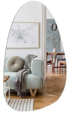 Muzilife Asymmetrischer Rahmenloser Runder Spiegel, Unregelmäßiger Wandspiegel mit MDF-Rückwand 50 x 85cm, Groß Dekorativer Ganzkörperspiegel zum Aufhängen für Wand Wohnzimmer Bad Eingang