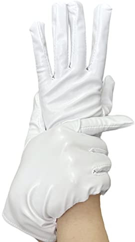 Achsoo Kurze Handschuhe für Damen Handgelenklange Handschuhe Braut Kostüm Halloween Kostüm Hochzeit (White(Patent Leather))