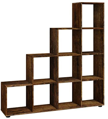 vidaXL Treppenregal, Bücherregal mit 10 Fächern, Raumtrenner Regal für Büro Wohnzimmer, Stufenregal Raumteiler, Modern, Räuchereiche Holzwerkstoff