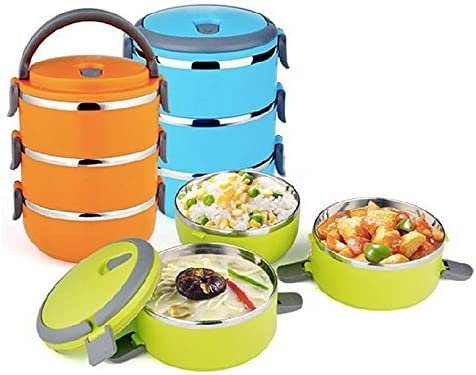 Copper Top - 3-Layer Stainless Steel Stackable Insulated Lunch Box / 3 Compartment Bento Lunch Box, Keeps The Food Fresh, BPA Free
