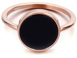 YAHOYA Emaille Schwarzer Stein Ring für Frauen Runde Stempel Edelstahl Hochzeitsfeier Ring Mädchen Geschenk Mode Schmuck Ring
