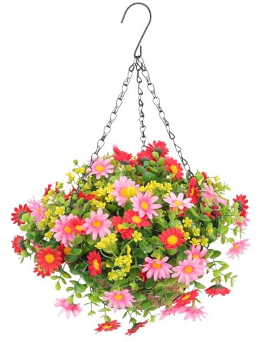 MAGICLULU 1Pcs Artificial Hanging Plant in Basket Hanging Flowers in Basket for Patio Home Courtyard Decoration