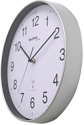 Technoline WT8030 Classic Radio-Controlled Wall Clock Silver Frame White Dial Black Numerals Diameter 30 cm