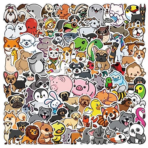 105Pcs Cute Animal Stickers Colorful Vinyl Cartoon Aesthetic Waterproof Stickers for Laptop Luggage Suitcase Book Bike Bicycle Skateboard Guitar Phone Scrapbook Stickers for Children Kids Girls Boys
