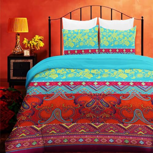 HOMHOMHA Bohemian Bettwäsche Set 200x200 3 Teilig Indisch Exotisch Stil Bettbezug Premium Qualität Atmungsaktiv Mikrofaser Boho Bettbezüge mit Kissenbezug 80x80 und Reißverschluss (Bohemian 01