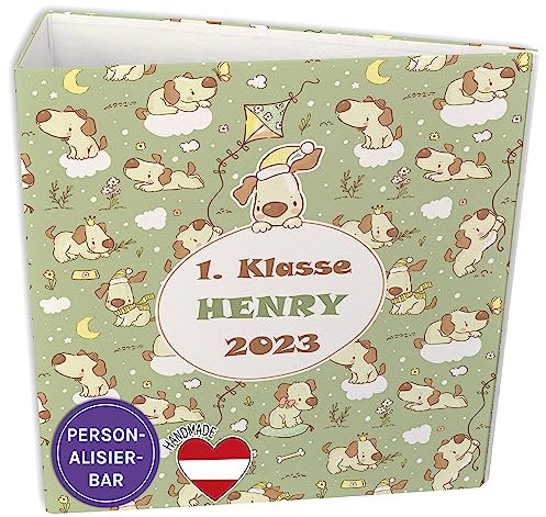 FEENSTAUB Personalisierter A4 Ordner, Kinder- und Schulordner, Portfolio Mappe für Kindergarten und Kita, Motivordner Mit Hunde Motiv, Aktenordner für Urkunden