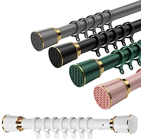 Plerile Gardinen Teleskopstange 0,4 M - 5 M, Gardinenstange Ohne Bohren, Klemmstange Für Badezimmer, Raumteiler, Schlafzimmer, Einfach Zu Verwenden (Color : Weiß, Size : 3.1m-4m)