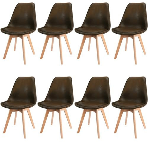 JIJIAN 8er Set Esszimmerstühle aus Wildleder mit Kissen und Holzbeinen Küchenstühle, Moderner Nordic Stil für Esszimmer, Küche und Wohnzimmer