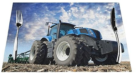 NIBABAEU Gewebte Platzsets, 1–6 Sets, Traktor-Räder auf dem Feld, waschbare Tischsets für Küche, Esstisch, Wärmeisolierung, 45 x 30 cm, 1 Stück