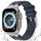 KADES pour bracelet Apple Watch Ultra 2/Ultra 49mm,bracelet en caoutchouc de silicone liquide avec adaptateur en acier inoxydable pour iWatch SE/Serie 9 8 7 6 5 4 3 2 1 45mm 44mm 42mm, Argent/Bleu