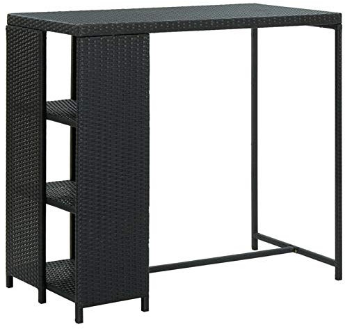 Homgoday Bartisch mit Regal Küchentisch Tresentisch Stehtisch Bartheke Küchentresen Küchentheke Esstisch Beistelltisch für Wohnzimmer Esszimmer Küche 120x60x110 cm Schwarz Poly Rattan