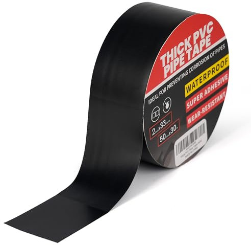 TAPEBEAR Cinta Selladora de Tubería Impermeable para Plomería, 30m x 50mm Cinta Aislante Negro, Cinta Tapa Fugas Agua, Cinta Adhesiva para Fugas de Tuberías Reparación, 0,25mm Extra grueso