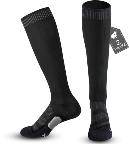 MAGISDU 2 Paar Merino Skisocken Herren Damen Thermosocken Kompressionsstrümpfe 18-25 mmHG Thrombosestrümpfe Kniestrümpfe für Ski Snowboard Flug Sporting