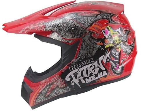 Kinder Crosshelm Mejia – Motorradhelm für Kinder, ABS-Schale, robuster Kinderhelm für Downhill, Quad und Motocross, Rot, Größe M, 55 – 56 cm