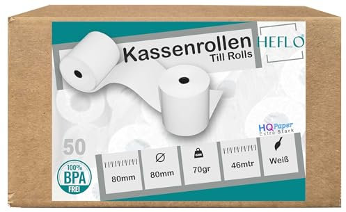 50x Thermorollen 80mm x 80mm High Qquality Kassenrolle Bonrollen Thermorollen z. B. für Epson TM-H5000, TM-H6000, TM-L90, TM-T5000, TM-T80, TM-T85, TM-T88, TM-T88II, TM-T88III, TM-T88IV, TM-T90