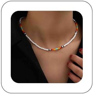 Dervivea Boho Bunte Perlenkette Kette Saatgut Perlen Choker Halskette Sommer Strand Perlen Halskette Winzigen Hawaii Reis Perlen Halskette Schmuck Für Frauen Und Mädchen (weiß)
