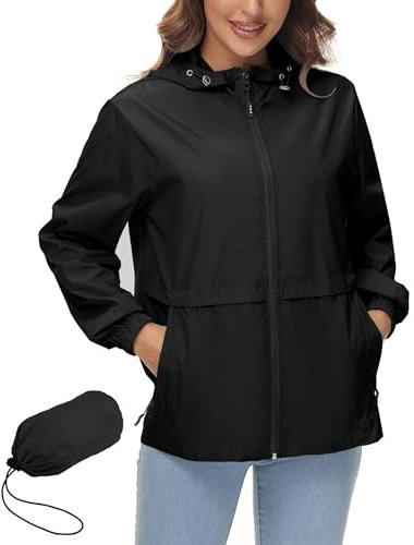IECCP Regenjacke Damen Große Wasserdicht Atmungsaktiv Regenmantel Leichte Packbar Reisen Fahrrad Windjacke Softshelljacken Schwarz 3XL