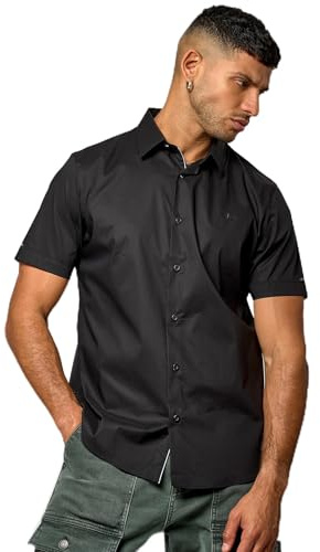 Kaporal, Chemise pour Homme, Coupe Fitted, Manches Courtes, Col Chemise, Modèle KOURA, Couleur Noir, Taille L