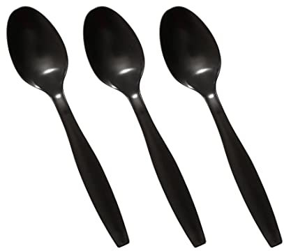 Venuscello 1000 x Tithe Black Spoons Heavy Duty Plastic Cutlery Set Washable Reusable Ideal for Party | Kid's Parties | Buffets | Picnics | BBQ's | Weddings | Camping
