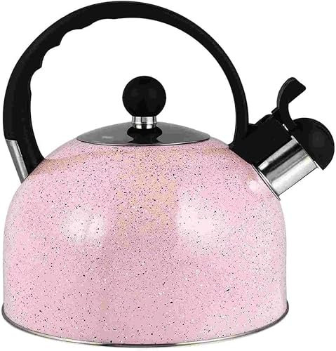 Pfeifkessel, Teekessel für den Herd. Die Basis erhitzt sich gleichmäßig und leitet die Wärme effizient, wodurch die Kochzeit verkürzt wird. Kessel für den Herd (Farbe: Rosa, Größe: 2,5 l)