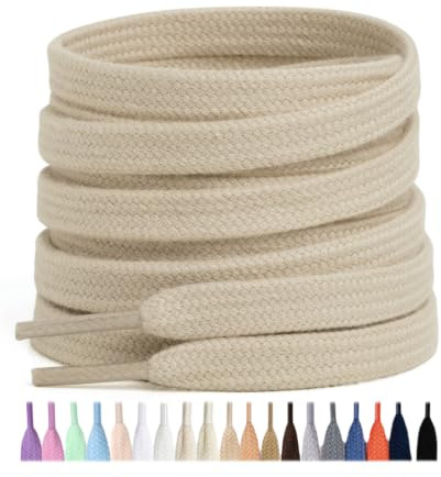 Stepace Cotton Flat Shoe Laces 8mm Shoelaces for Sneaker light khaki 140