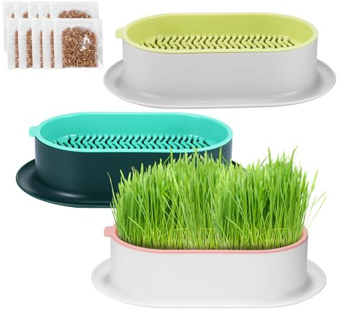 PZJFH Cat Grass Planter Grass Seed Tray Catnip Potting Box for Growing Cat Grass (3Pcs, Pinkish White + White-Blue + Dark Green)