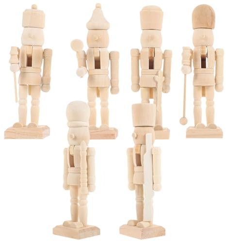 DOITOOL 6PCS Christmas Wooden Unfinished Nutcracker Figures, Nutcracker Ornament Kit Unpainted Nutcracker DIY Blank Paint Toy Nutcracker Soldier for DIY Craft Xmas Decor