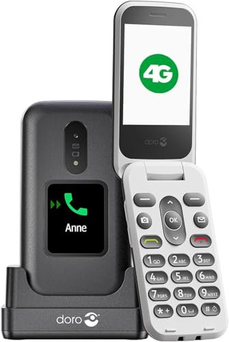 DORO - 2880 - Cellulare Per Anziani - Cellulare a Conchiglia 4G - Doppio Schermo e Tasti Grandi - Tasto Di Assistenza - Fotocamera - Funzione HD Voice - Base Per Ricarica Inclusa