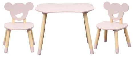 Rebecca Mobili Tisch und 2 Stühle für Kinder, Tischset mit Stühlen, Rosa Braun, MDF Kiefer, für Kinderzimmer, Skandinavischer Stil - Maße: 44 x 60 x 56 cm / 47 x 30 x 28 cm - Art. RE7138