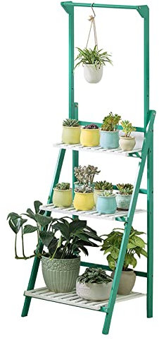 Pflanzenständerhalter, 3-stufiges Leiterregal aus Bambus, hängendes Pflanzgefäßregal für den Garten, faltbar, Blumenhöhe 56 Zoll, Aufhänger für Haus, Garten, Terrasse, Balkon