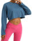 Women's Lightweight Workout Crop Top Loose Fit Workout Cropped Pullover Shirts Casual Long Sleeve T-Shirt for Running Sport Blue XL 2024