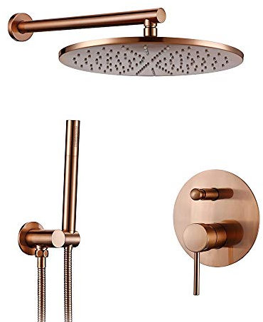 SGKOMN Badezimmer-Duscharmatur-Set, Badewanne, gebürstetes Roségold, Wasserhahn aus Messing, Umsteller, Mischbatterie-Set, Handbrause, 20,3 cm, Wandarm, Ventil-Set