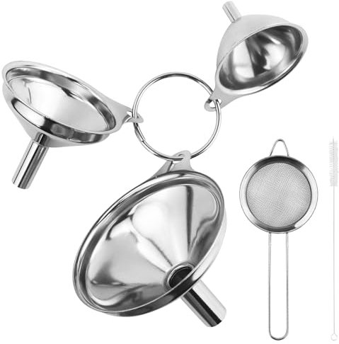 3 embudos de cocina de acero inoxidable con 2 cepillos de limpieza, 3 tamaños, pequeño embudo apilable, pequeño embudo de cocina, transferencia de líquidos, aceites de cocina y polvos