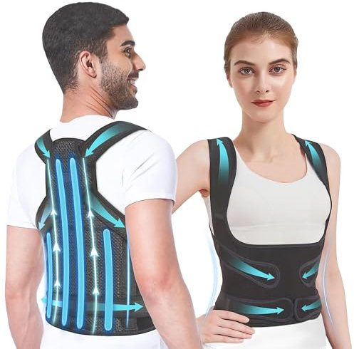 Rücken Geradehalter, Haltungskorrektur Rücken Damen Herren, Einstellbare volle Rückenlehne für Nacken Schultern Zurück, Skoliose und Rundrücken Korrektur Bietet Form für Damen und Herren (Silber, M)