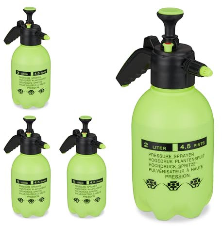 Relaxdays 4X Spruzzatore a Pressione da 2 L, Ugello Regolabile, Nebulizzatore Acqua e Diserbante, da Giardino, Verde Nero