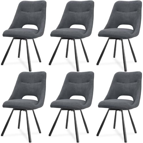 LEWE Esszimmerstühle 6er-Set, Gepolstert, Durchbrochene Rückenlehne, Breitere Sitzfläche, Stabil, Armlos, Küchenstühle, Essstühle, mit Kaschmirimitat - Dunkelgrau