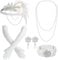 6 Stück 20er Jahre Accessoires Set, Great Gatsby Kostüm Zubehör Kit mit Stirnband Perlenkette weiße Handschuhe Armband Ohrringe für Damen Karneval Halloween