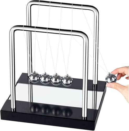 Newton's Cradle Balance Balls, Gravity Balls, 18cm Height, 5 Metal Balls with Mirror Base, Physics Pendulum Desk Toy, Gift, Stress Relief, Science Toy
