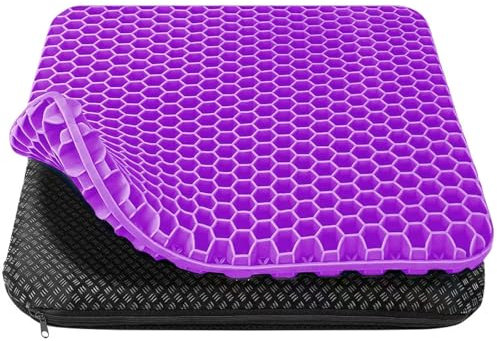HSSGGV Sitzkissen bürostuhl，Orthopädisches Gel Sitzkissen für Bürostuhl und Auto, Weich und Bequem, mit Waschbarem Rutschfestem Bezug (Violett, 43 * 39 * 4)