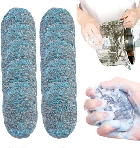 10 Pièces Tampon Jex avec Savon en Laine d'acier,Savon en Laine d'acier pour Nettoyage De Maison De Vaisselle De Cuisine des Casseroles des Poêles Et des Fours